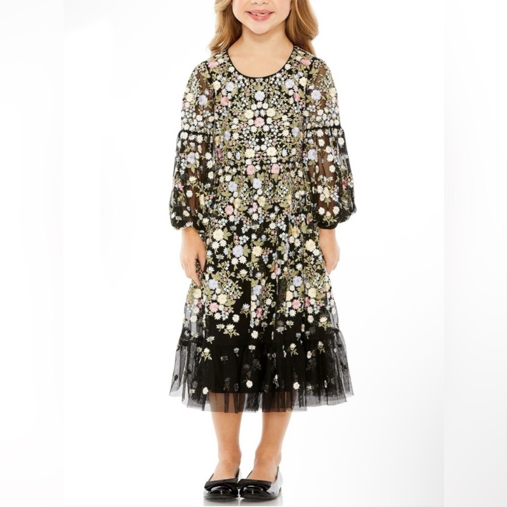 Mac Duggal Girl's Floral Embroidered Dress